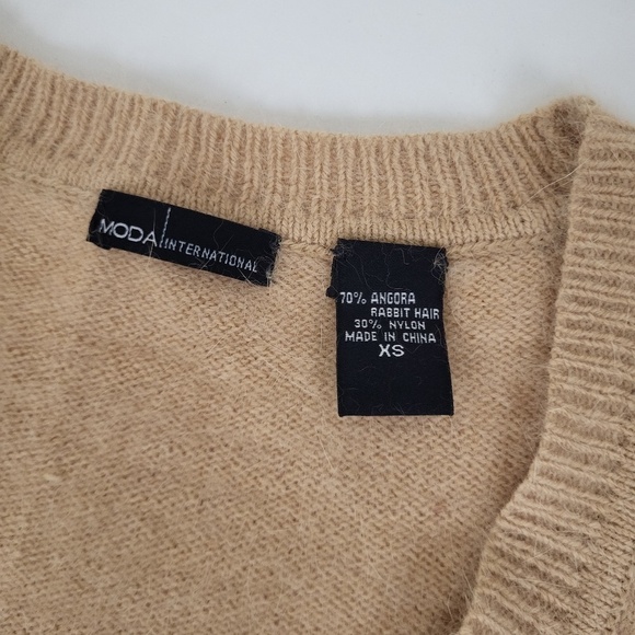 *Free with Purchase* Angora Puff Sleeve Mini Dress Tan V-neck Soft - Picture 10 of 12